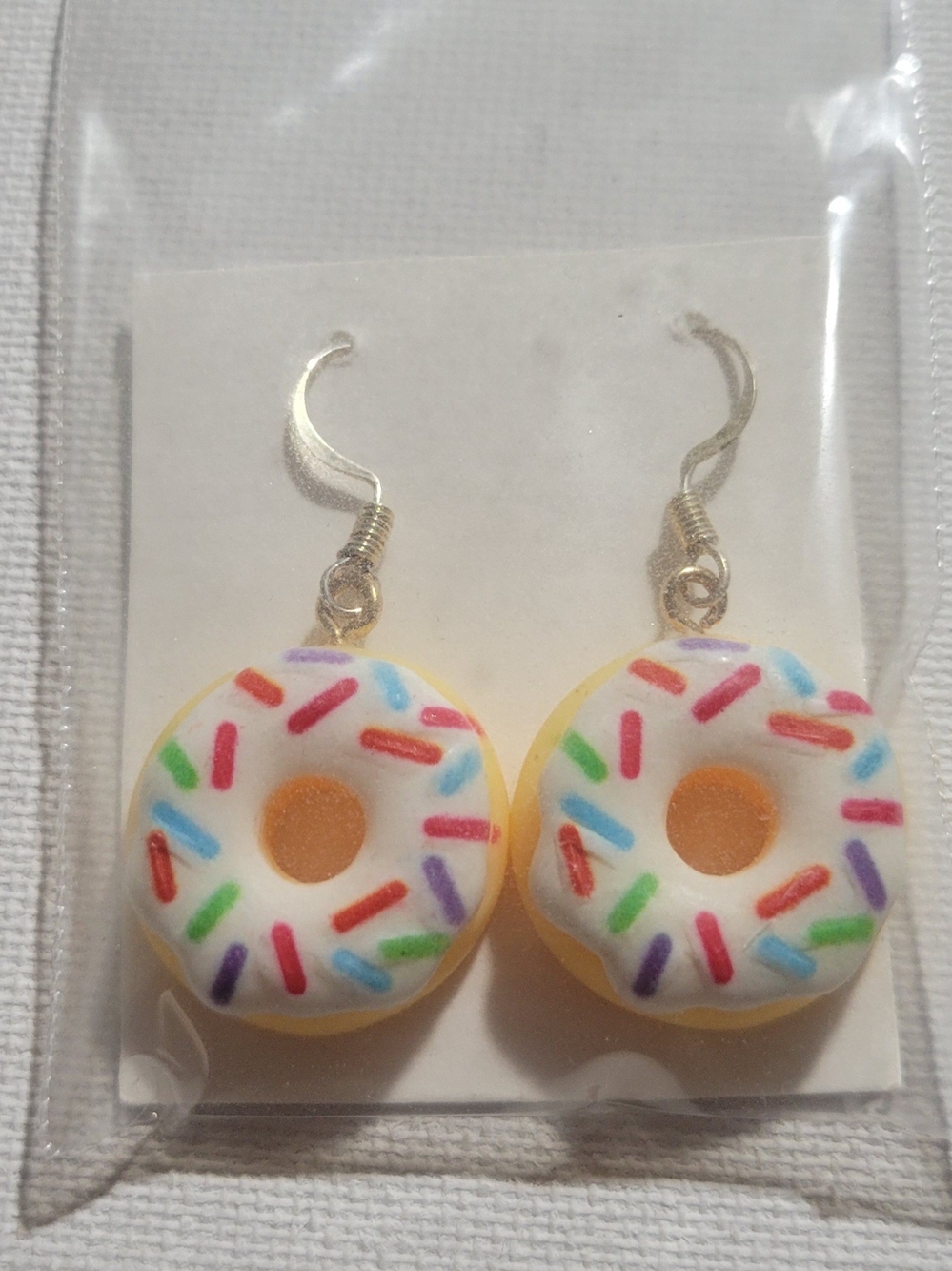 Kids Donut Sprinkle Dangle Earrings - White with Multicolor Sprinkles